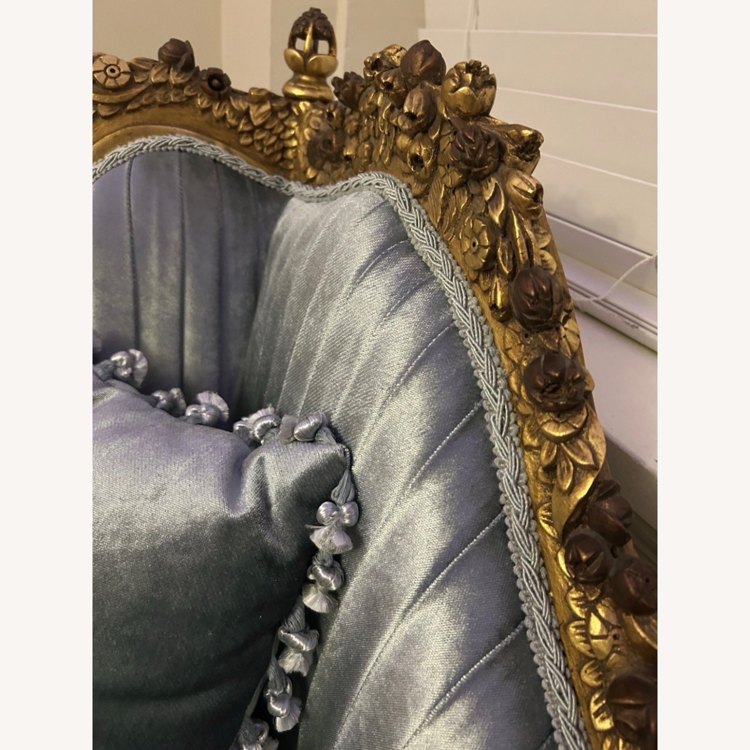 Antique Blue Velvet Chaise Lounge - image-4