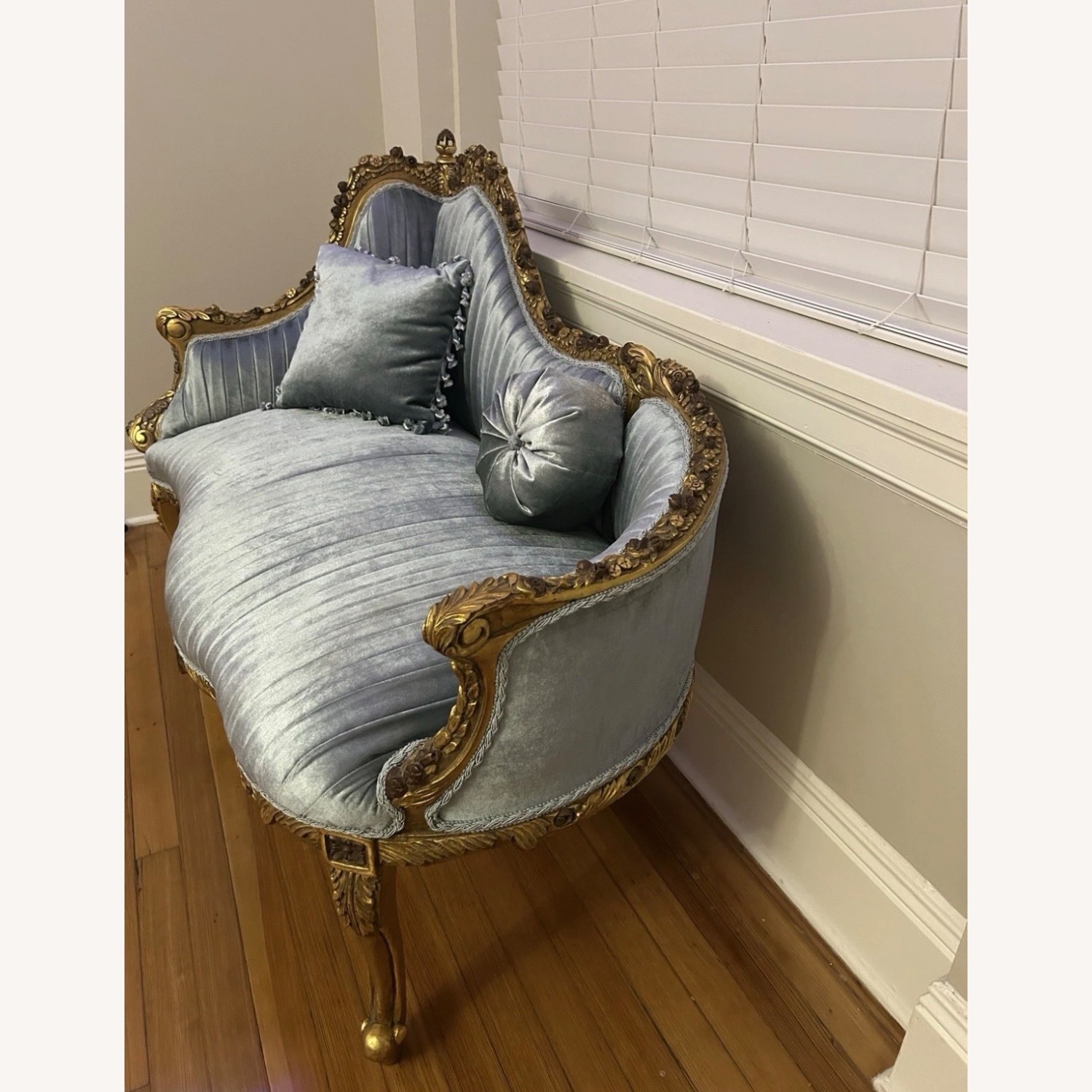 Antique Blue Velvet Chaise Lounge - image-2