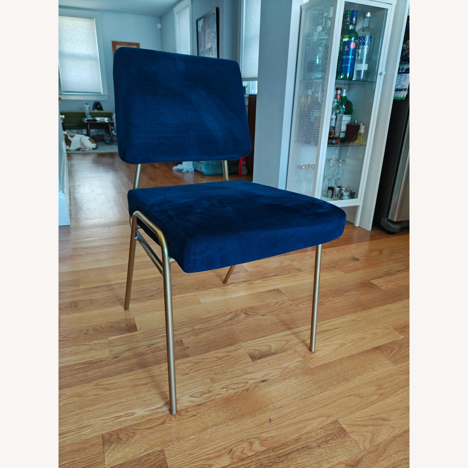 West Elm Blue Velvet Wire Frame Dining Chair - image-1