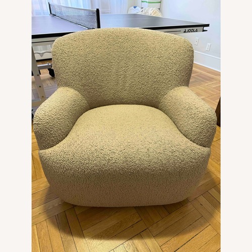 Used Pottery Barn Briar Light Brown Fuzzy Armchair for sale on AptDeco