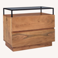 CB2 Lawson 26" Wood 2-Drawer Nightstand with Glass Top