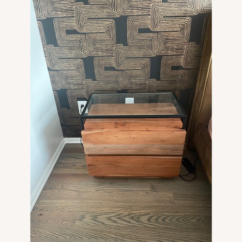 Used CB2 Lawson 26" Wood 2-Drawer Nightstand with Glass Top for sale on AptDeco