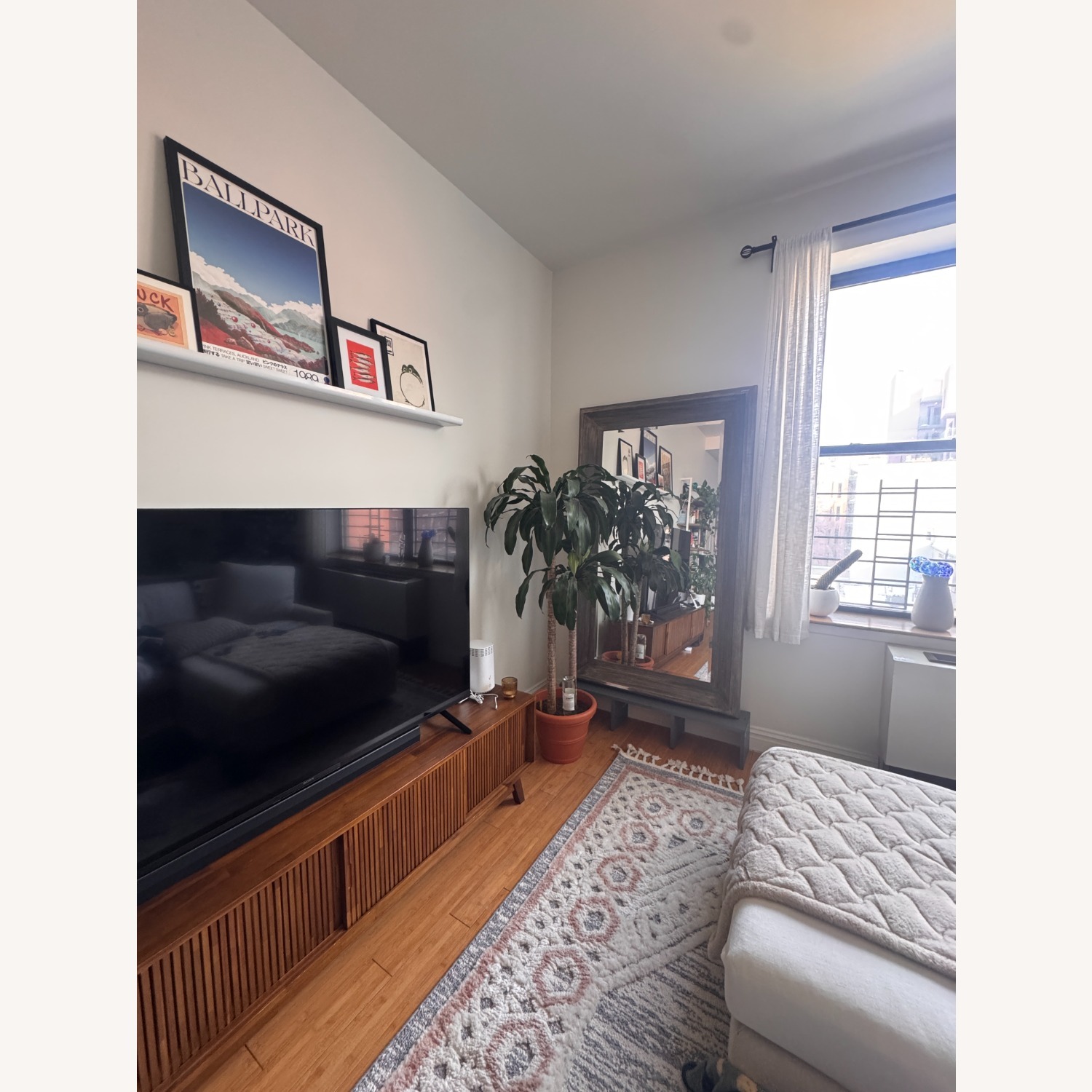 Dark Brown Thick Wood Frame Floor Mirror - image-1