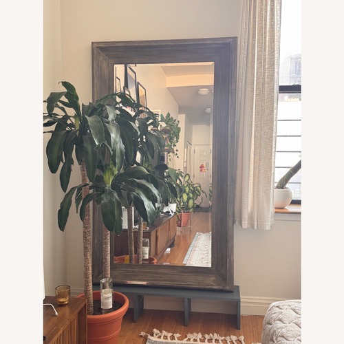 Used Dark Brown Thick Wood Frame Floor Mirror for sale on AptDeco