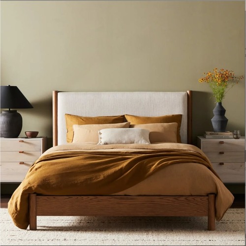 Used Pottery Barn Grover Natural Wood Queen Bed for sale on AptDeco