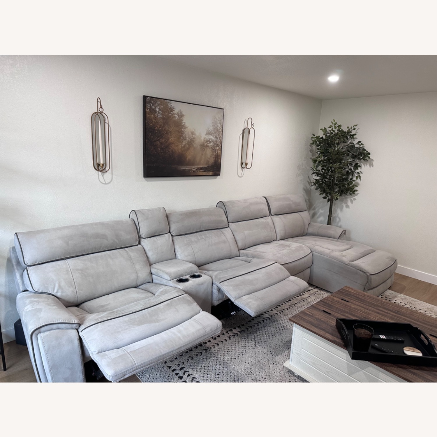 Light Gray Fabric 3+ Piece Sectional - image-3