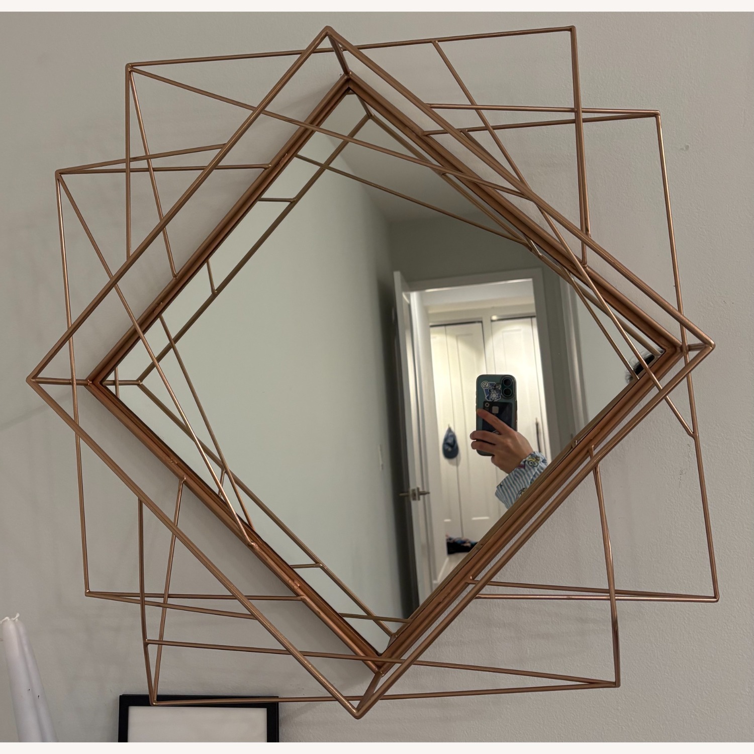 CB2 Piazza Wire Mirror Copper Gold Wall Mirror - image-1