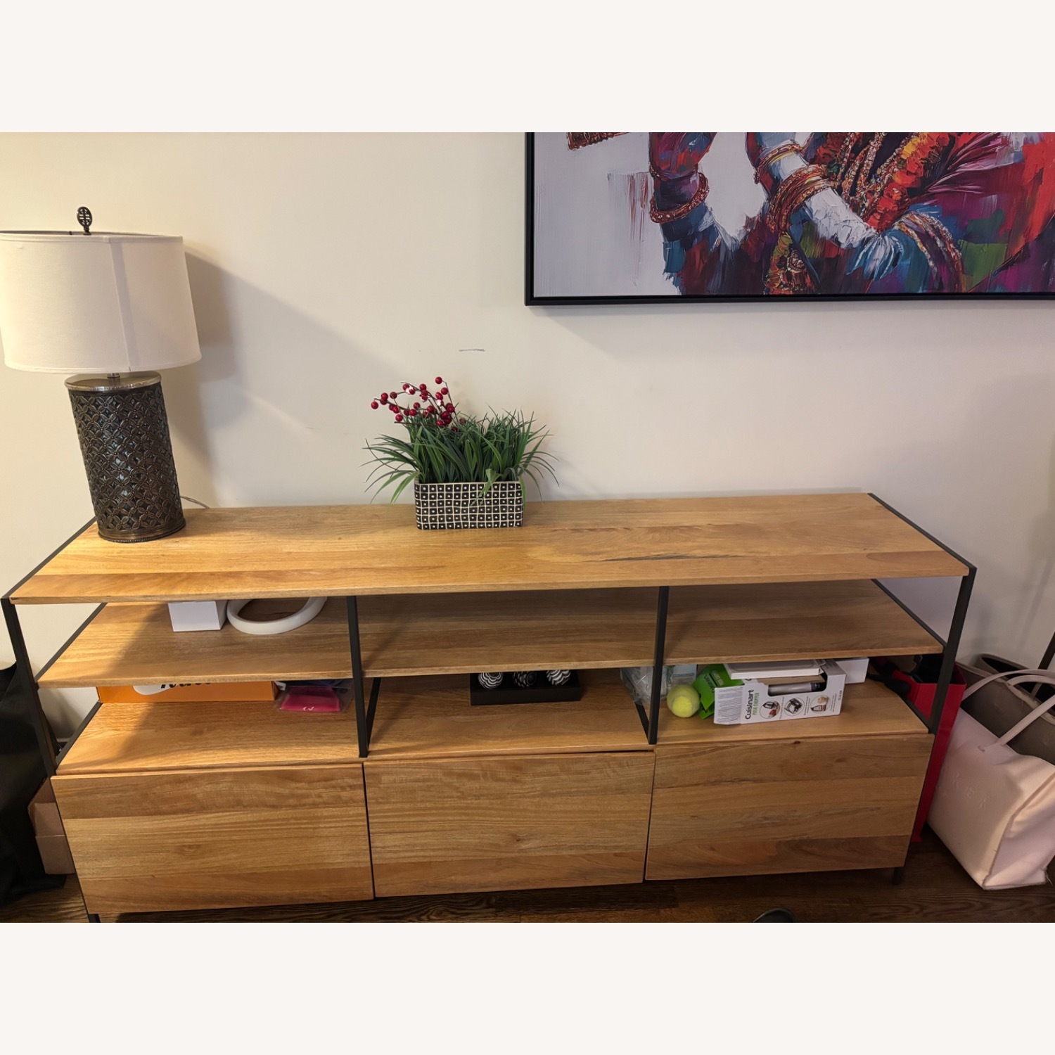 West Elm Light Brown Wood Media Storage - image-1