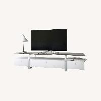 Comfyco White TV Stand with Glass Top and Storage Space
