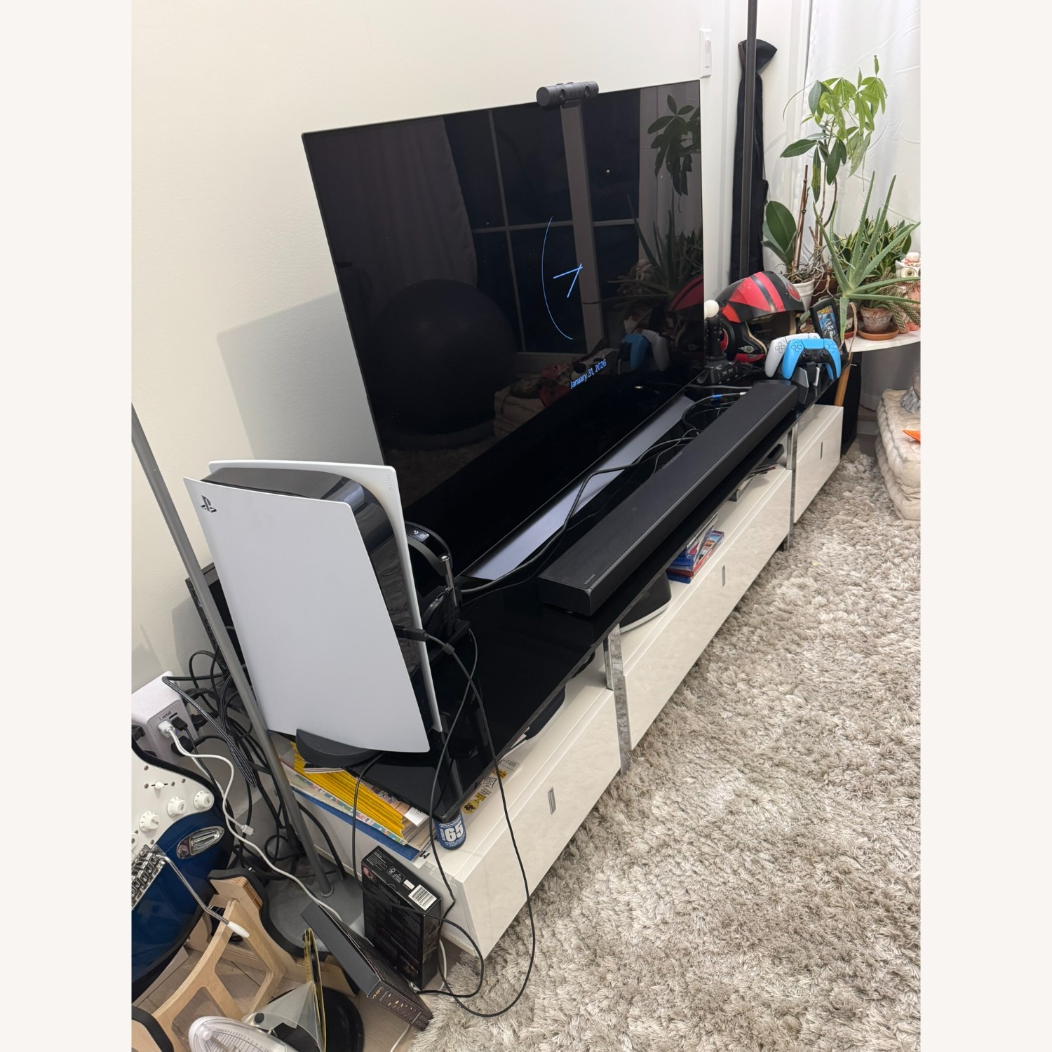 Comfyco White TV Stand with Glass Top and Storage Space - image-2