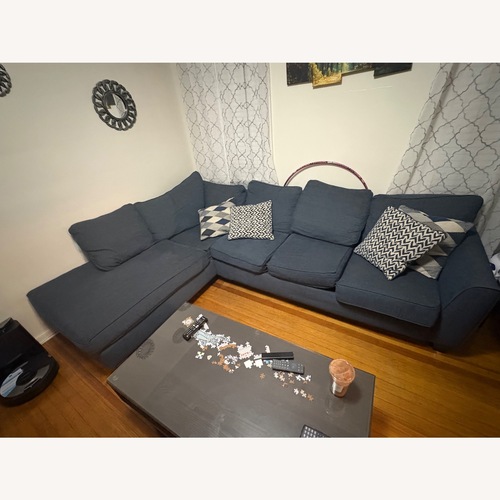 Used Bob's Discount Furniture Blue 2 Piece Sectional for sale on AptDeco