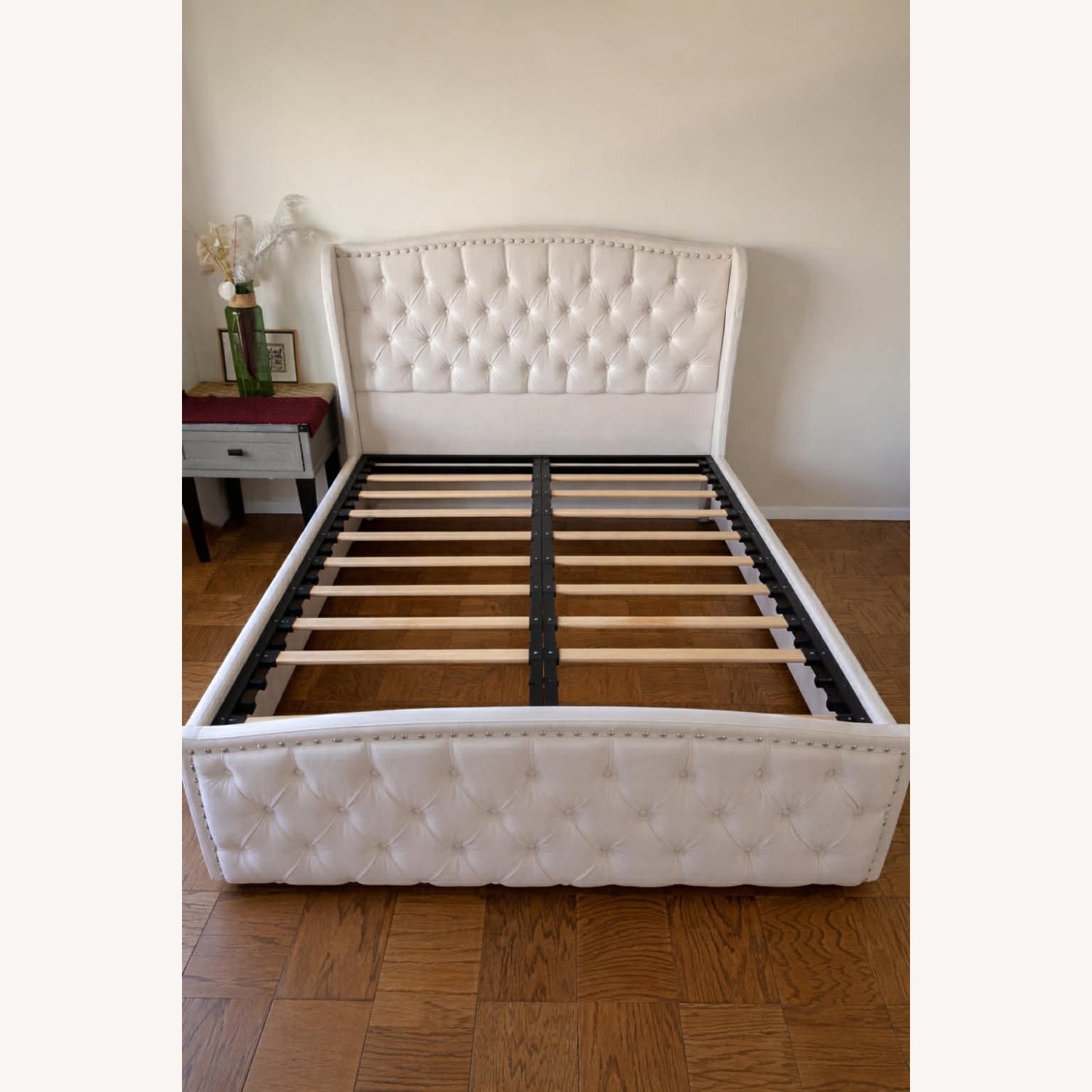 White Fabric Queen Bed - image-1