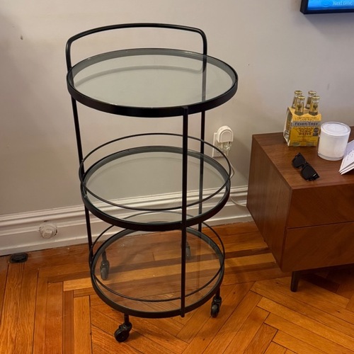 Used Crate & Barrel Noir Round Bar Cart for sale on AptDeco