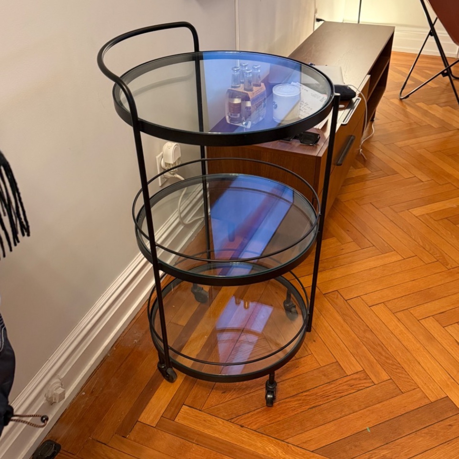 Crate & Barrel Noir Round Bar Cart - image-2