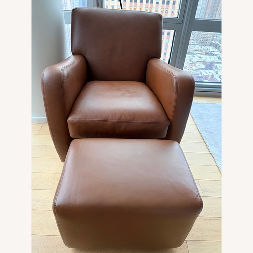 Used Room & Board Brennan Cognac Leather Armchair + Ottoman for sale on AptDeco