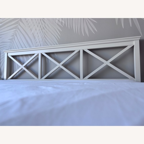 Used Pottery Barn Clara Lattice Storage King Bed for sale on AptDeco
