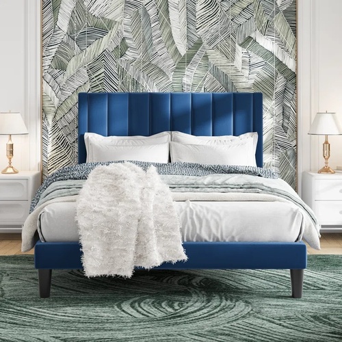 Used Wayfair Kelly Clarkson Homes Blue Queen Bed for sale on AptDeco
