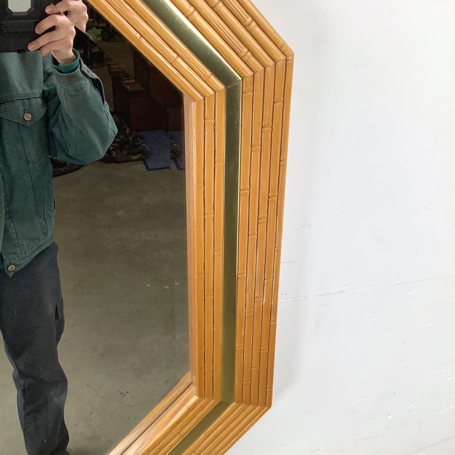 Vintage Modern Faux Bamboo Octagonal Mirror - image-3