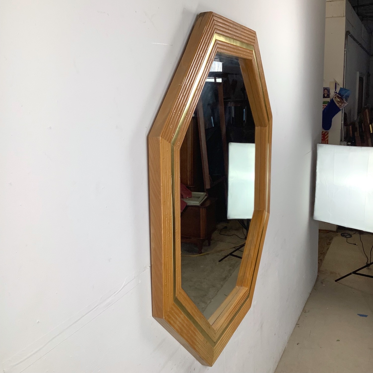 Vintage Modern Faux Bamboo Octagonal Mirror - image-5