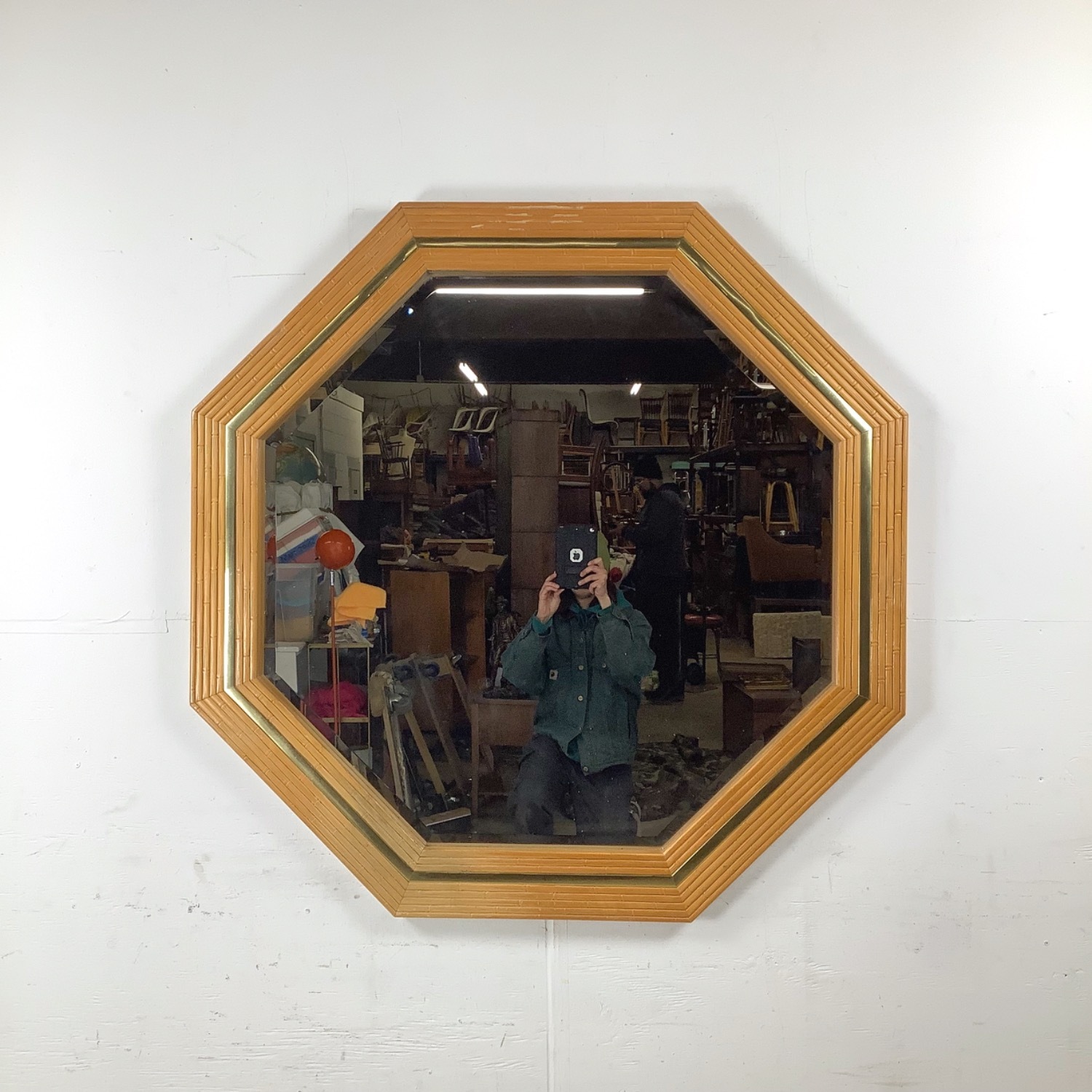 Vintage Modern Faux Bamboo Octagonal Mirror - image-19