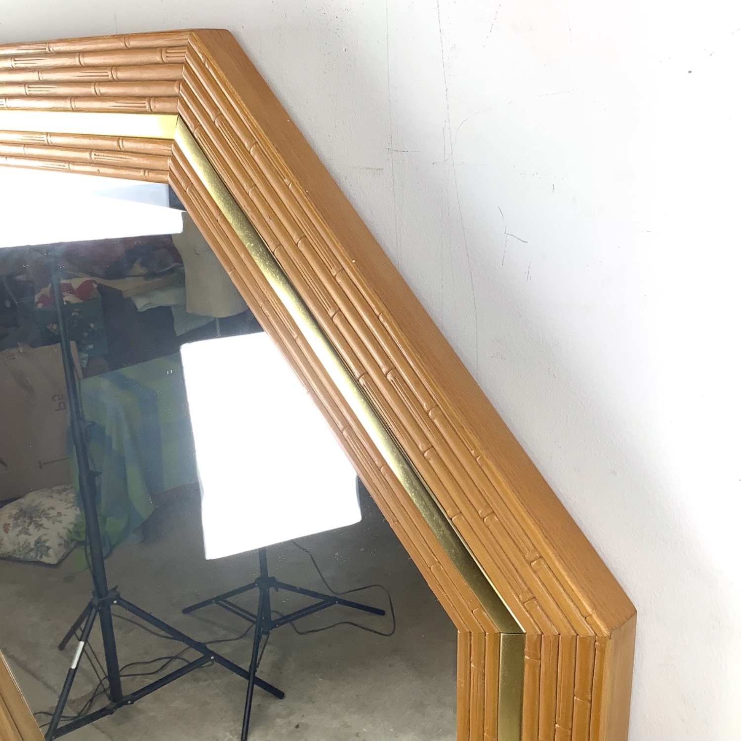 Vintage Modern Faux Bamboo Octagonal Mirror - image-7