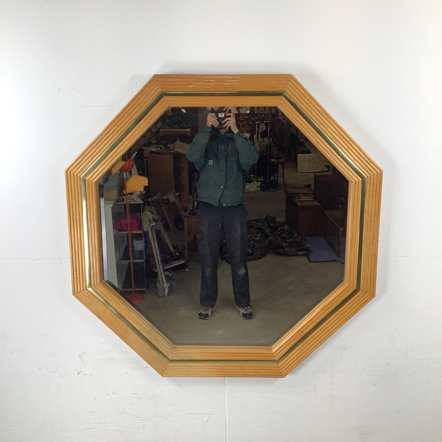 Vintage Modern Faux Bamboo Octagonal Mirror - image-2