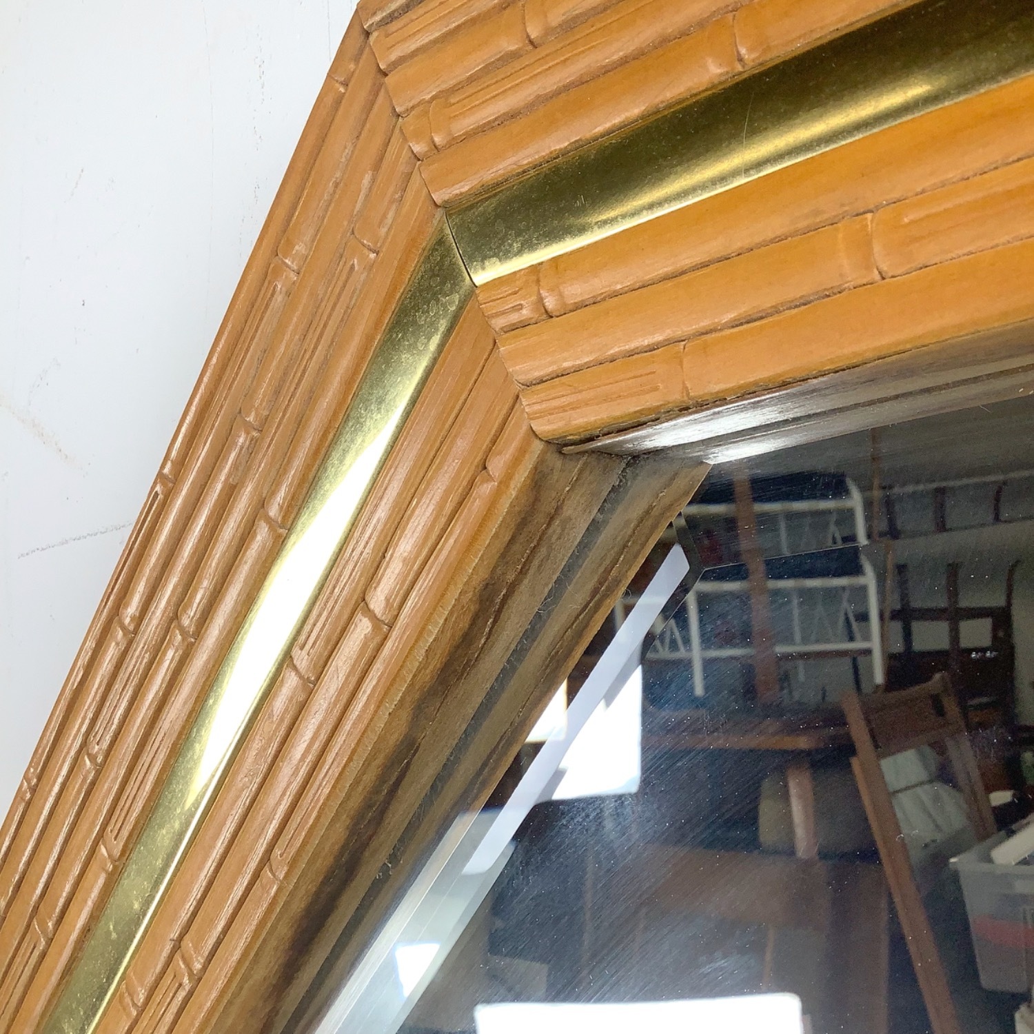 Vintage Modern Faux Bamboo Octagonal Mirror - image-12