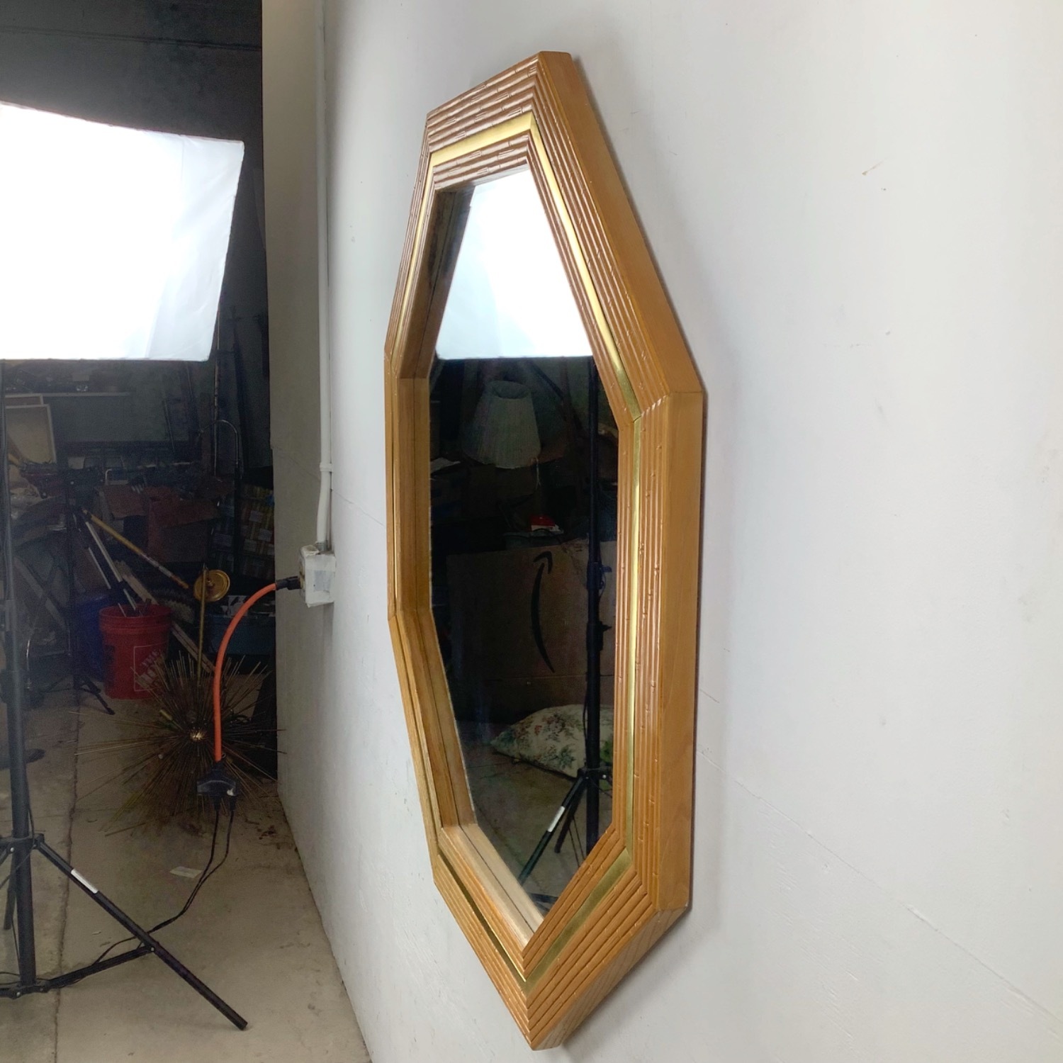 Vintage Modern Faux Bamboo Octagonal Mirror - image-6