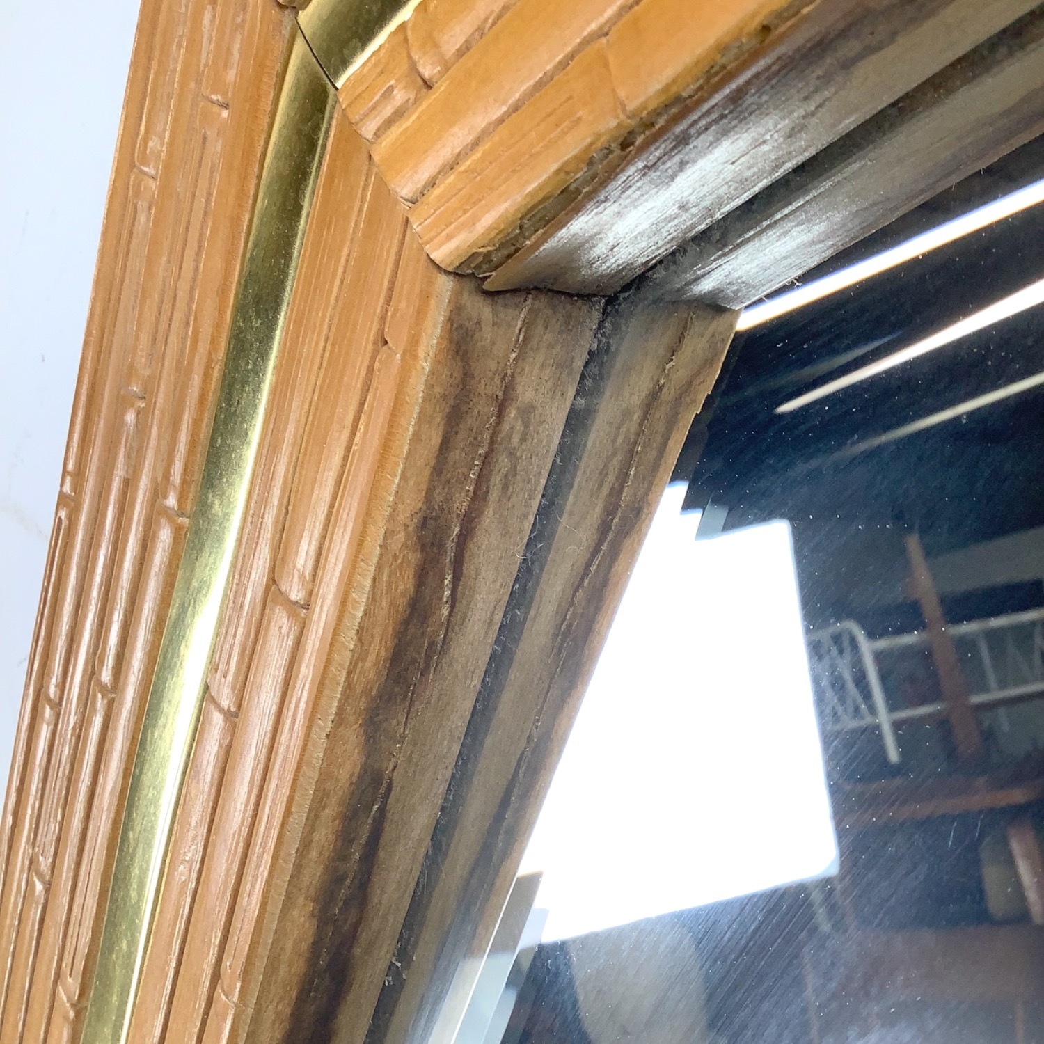 Vintage Modern Faux Bamboo Octagonal Mirror - image-11