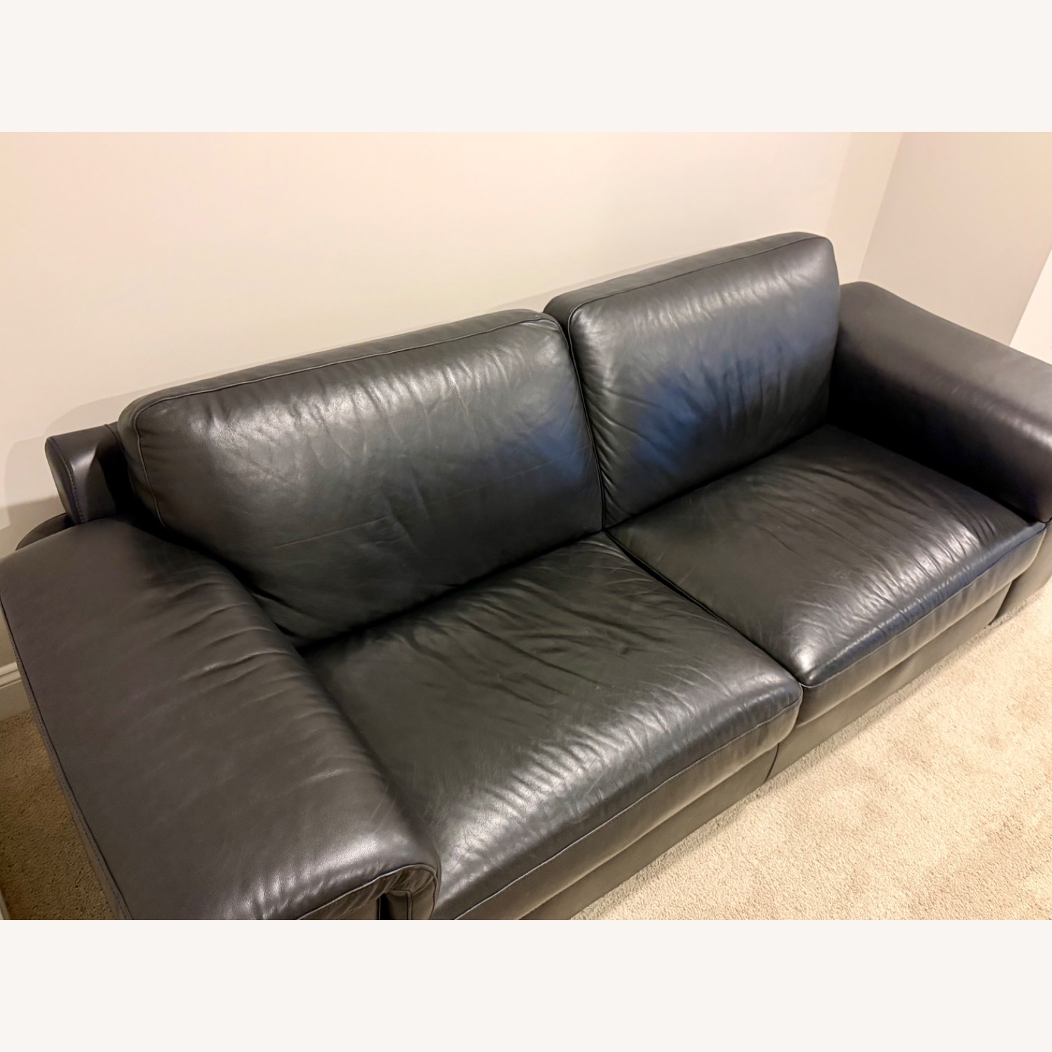 Natuzzi Black Leather 2 Seat Sofa - image-2