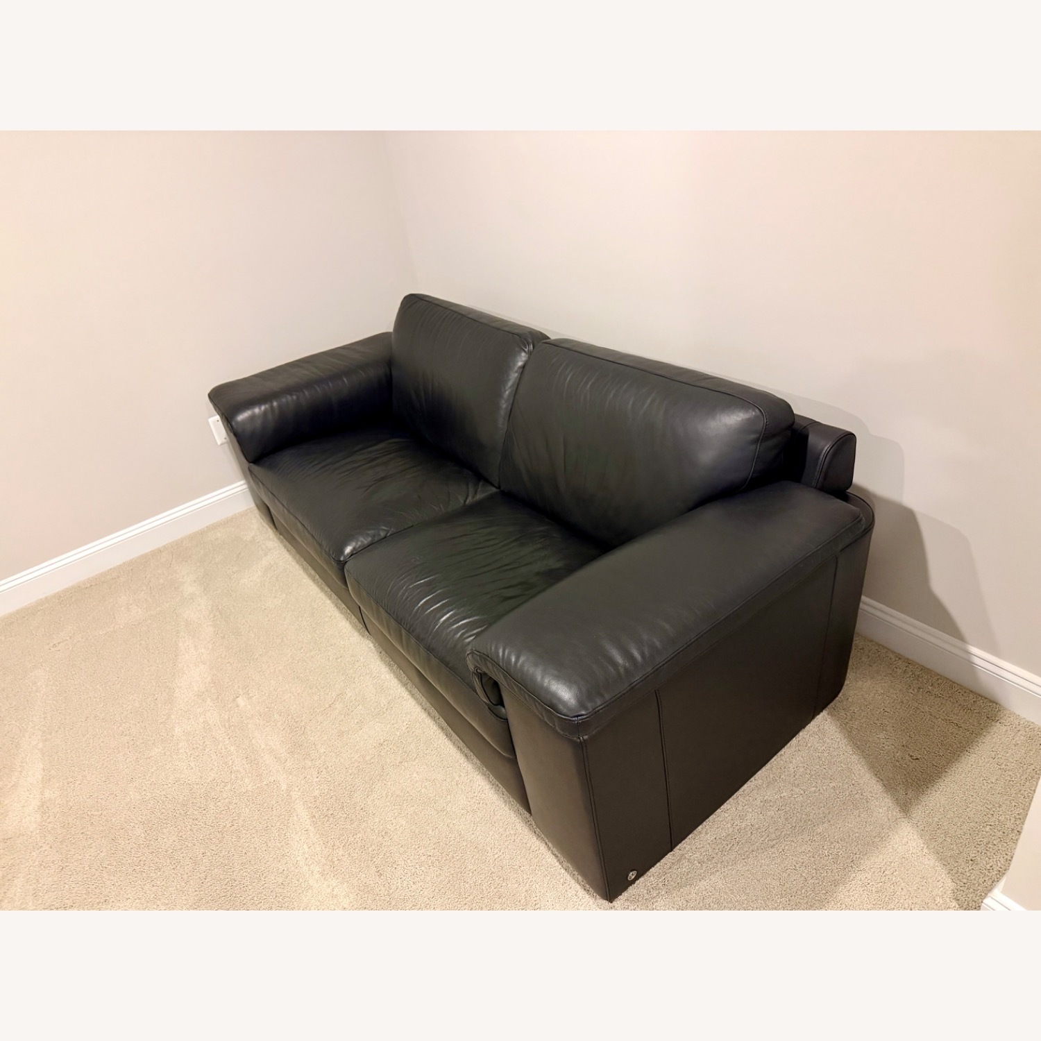 Natuzzi Black Leather 2 Seat Sofa - image-3