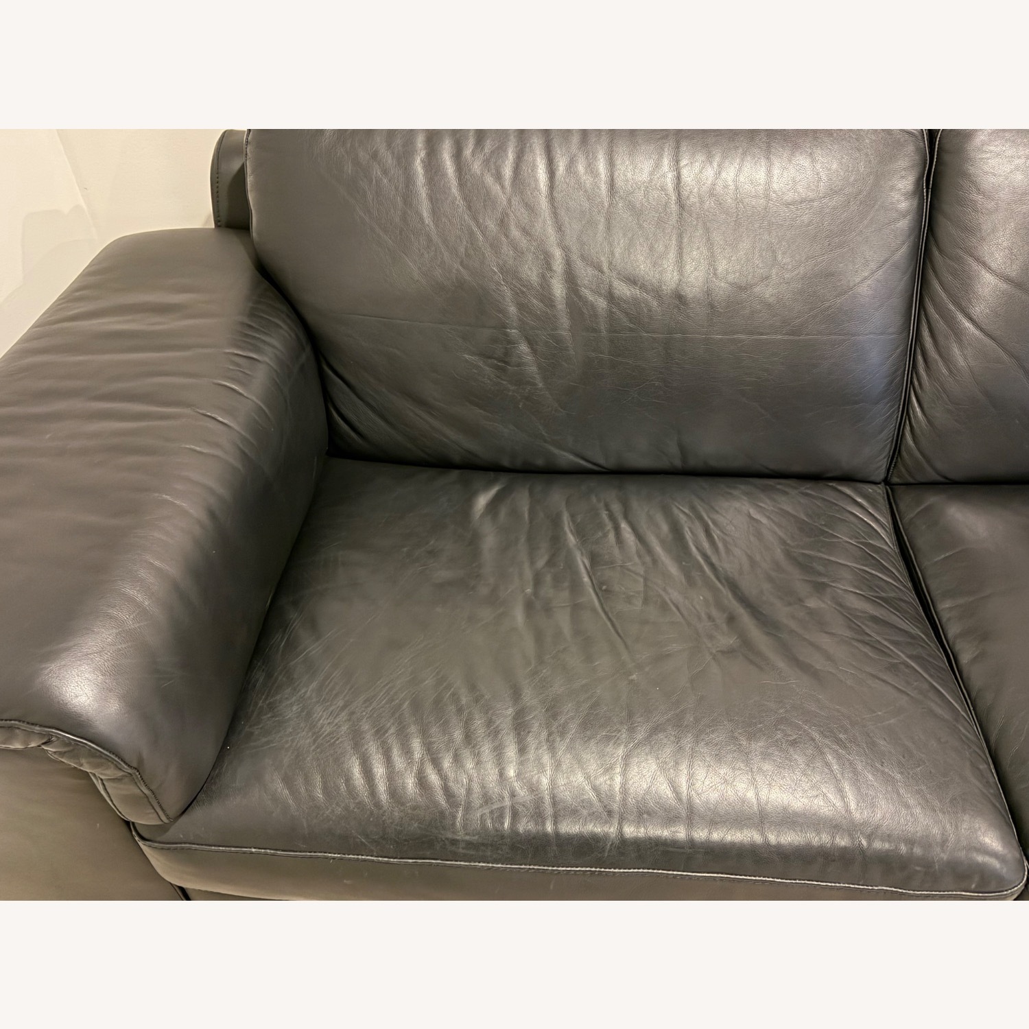 Natuzzi Black Leather 2 Seat Sofa - image-6