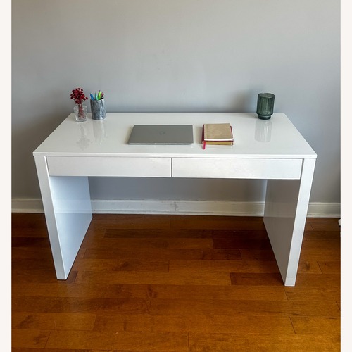 Used CB2 Runway 48" 2-Drawer White Lacquered Wood Desk for sale on AptDeco