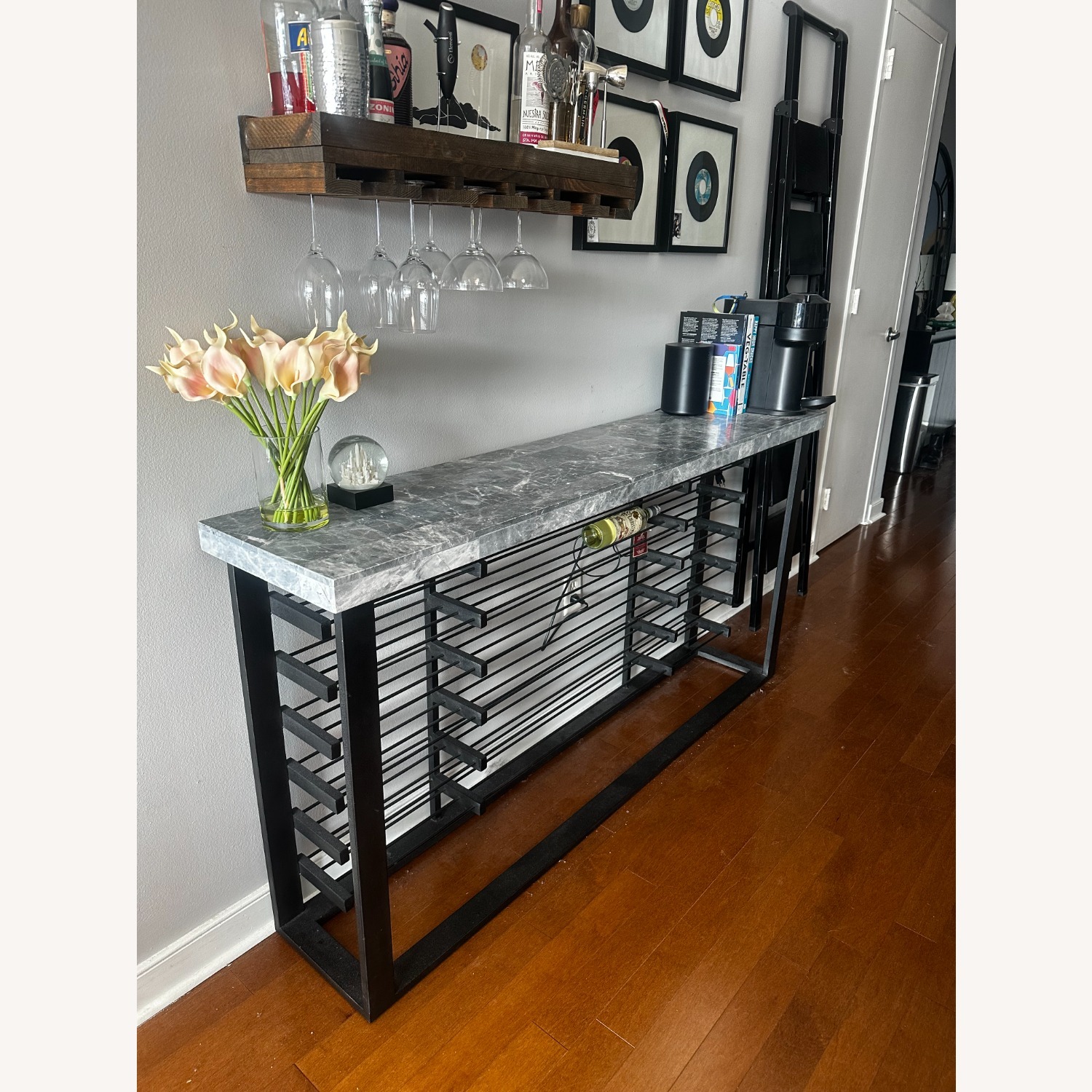 Metal and Stone Wine Rack Console - image-3