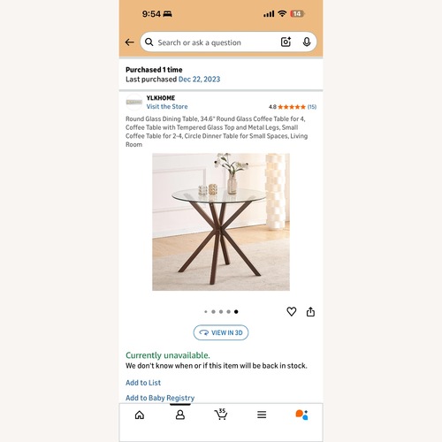 Used Round Glass Top Dinner Table With Two Chairs  for sale on AptDeco