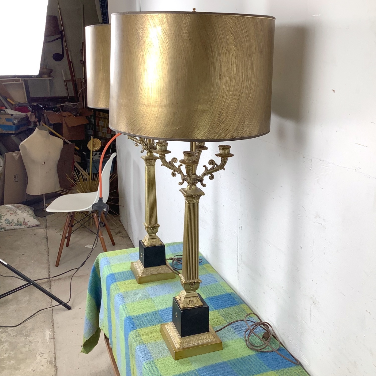 Neoclassical Empire Revival Column Lamps Pair - image-11