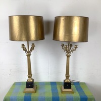 Neoclassical Empire Revival Column Lamps Pair