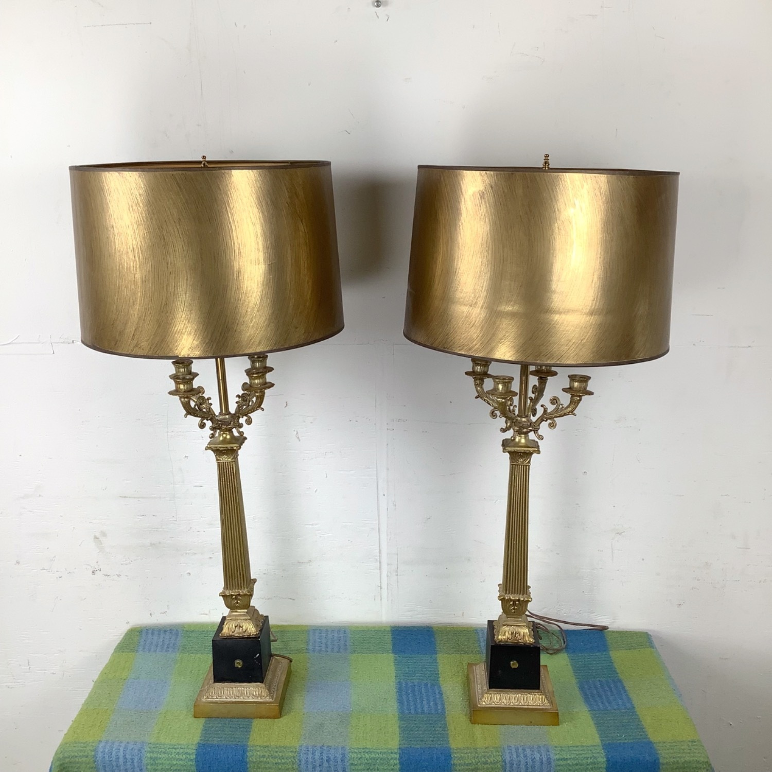 Neoclassical Empire Revival Column Lamps Pair - image-1