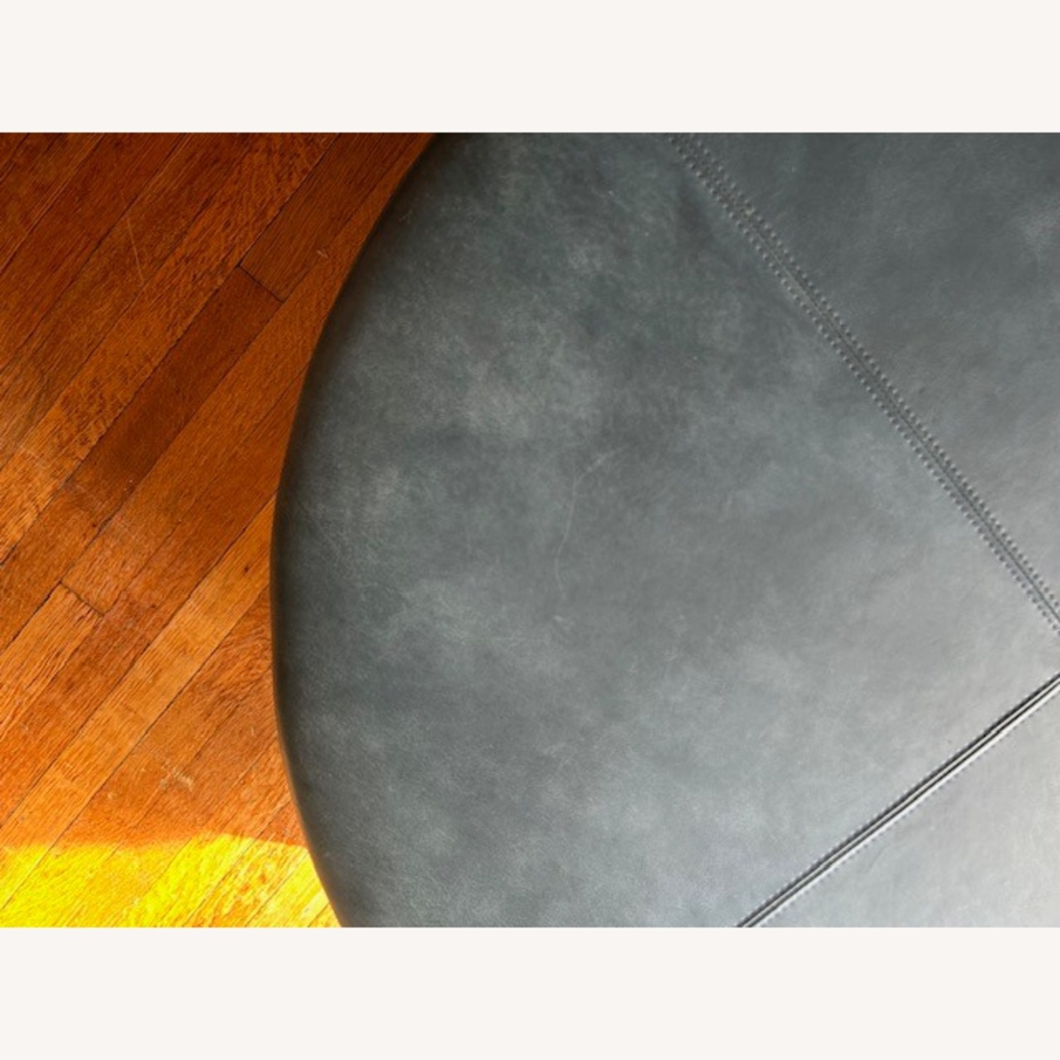 All Leather Deep Marine Blue Ottoman - image-4