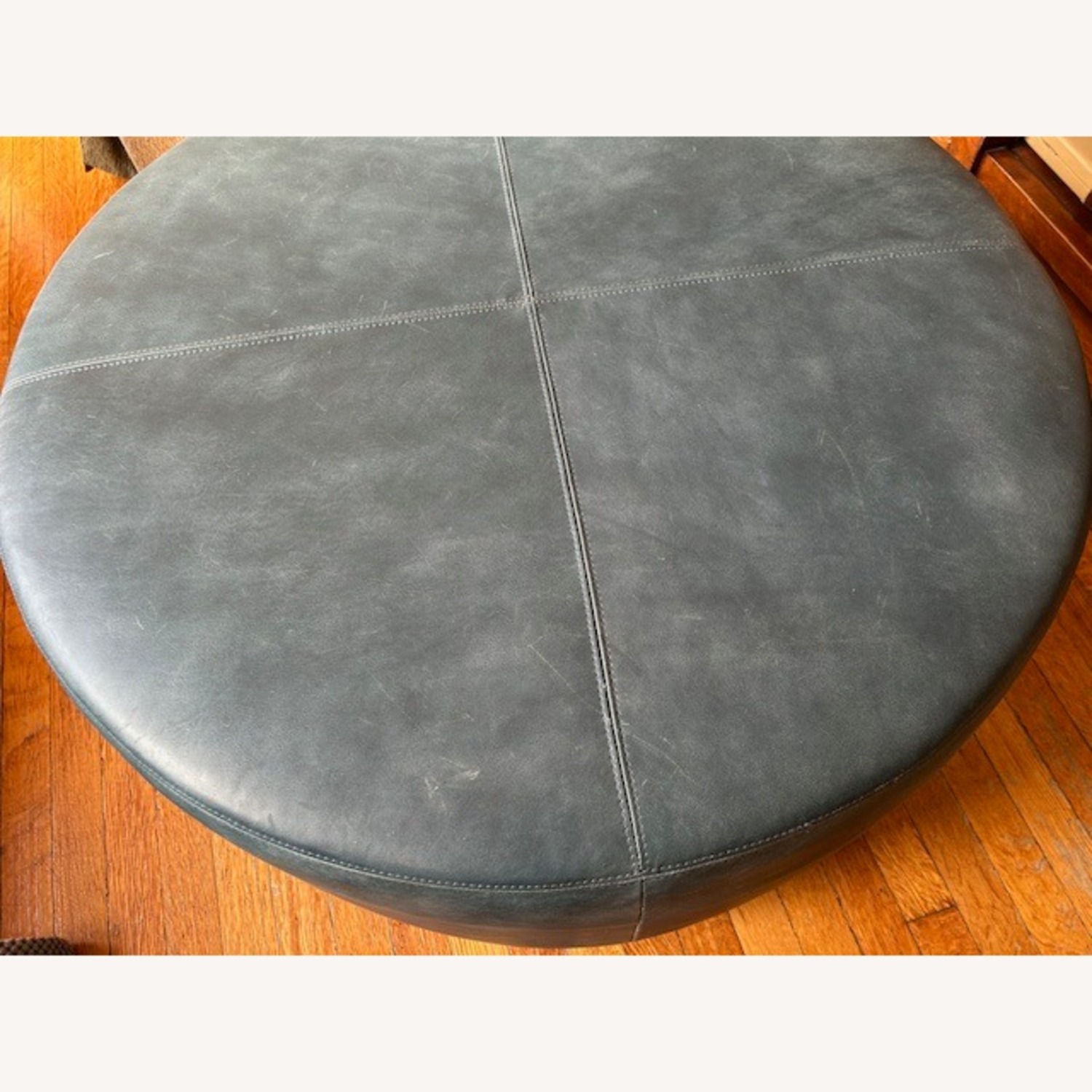 All Leather Deep Marine Blue Ottoman - image-6