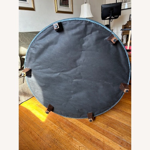 Used All Leather Deep Marine Blue Ottoman for sale on AptDeco