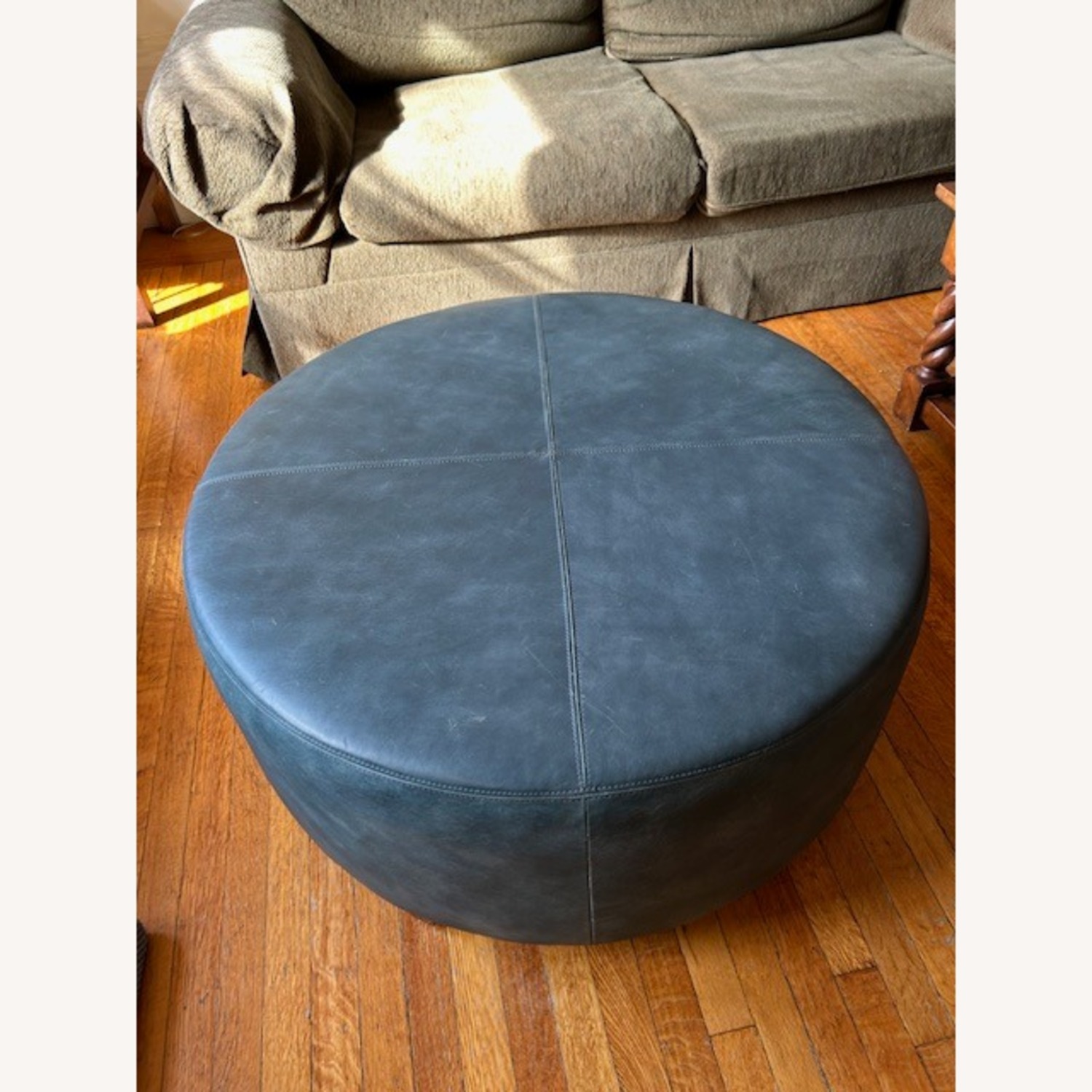 All Leather Deep Marine Blue Ottoman - image-2