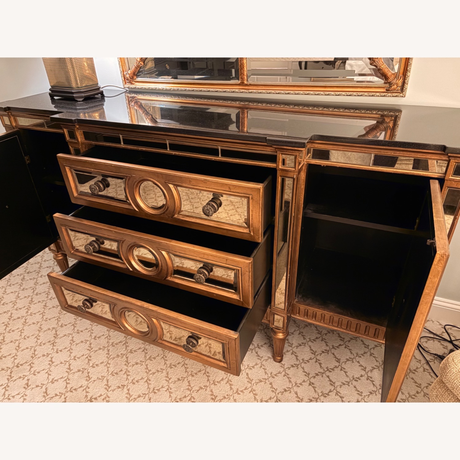 Horchow Mirrored Gold Sideboard with Wall Mirror - image-3