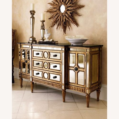Used Horchow Mirrored Gold Sideboard with Wall Mirror for sale on AptDeco