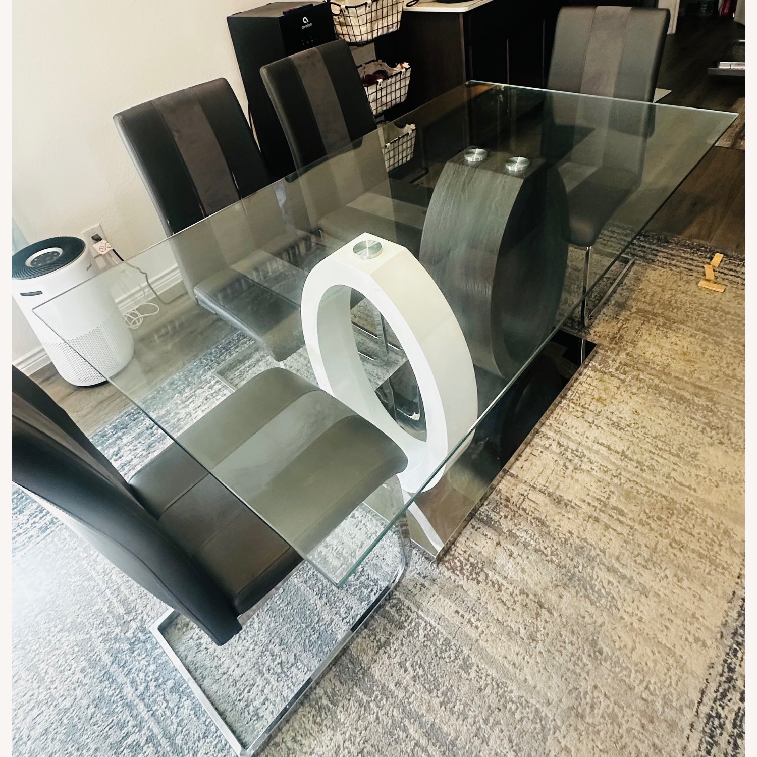 Light Gray Leather Dining Set - image-1