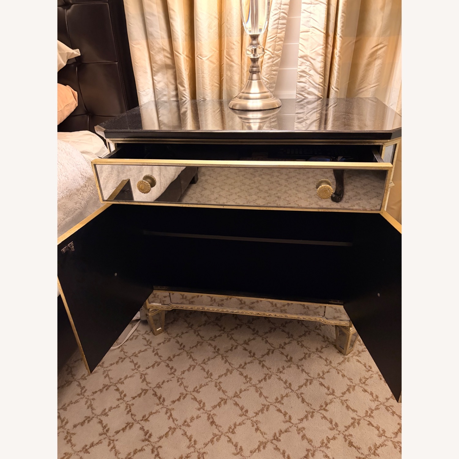 Horchow Bassett Gold Mirrored Glass Nightstands - image-2