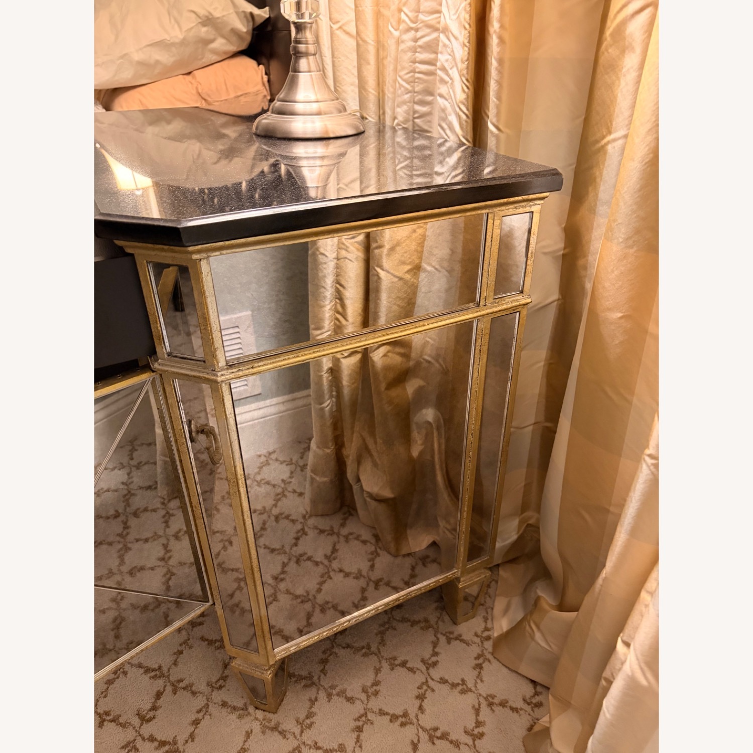 Horchow Bassett Gold Mirrored Glass Nightstands - image-3