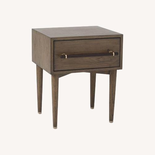 Used West Elm Benson Walnut & Leather Nightstand with Drawer for sale on AptDeco