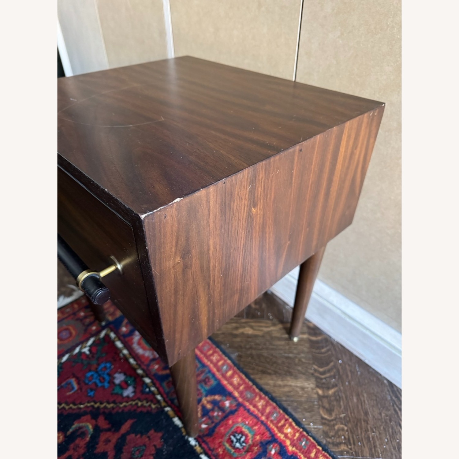 West Elm Benson Walnut & Leather Nightstand with Drawer - image-2