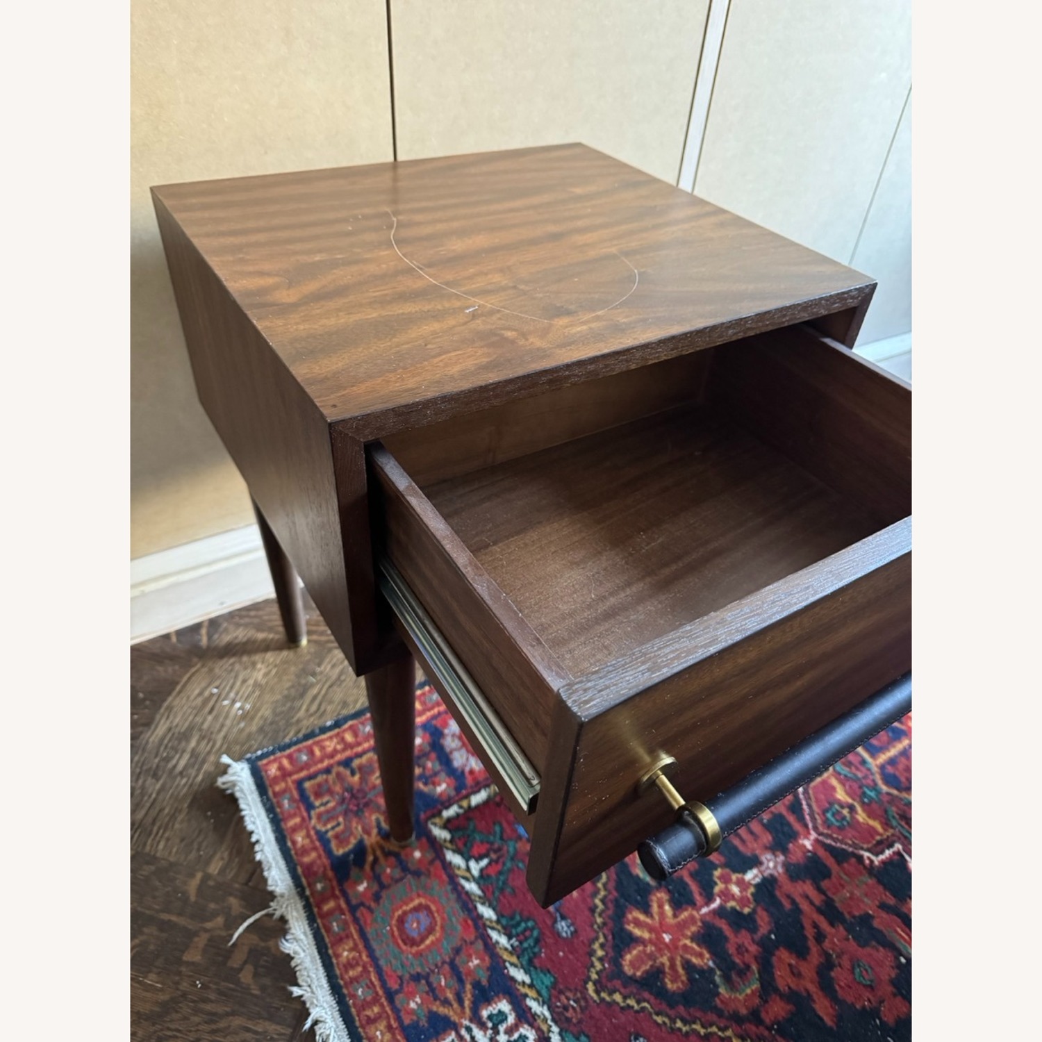 West Elm Benson Walnut & Leather Nightstand with Drawer - image-4